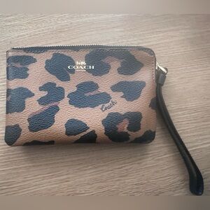 Coach leopard print corner zip wristlet